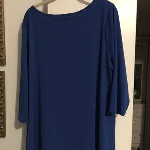 Susan Graver tunic, 1X, beautiful blue, asymmetric hem.